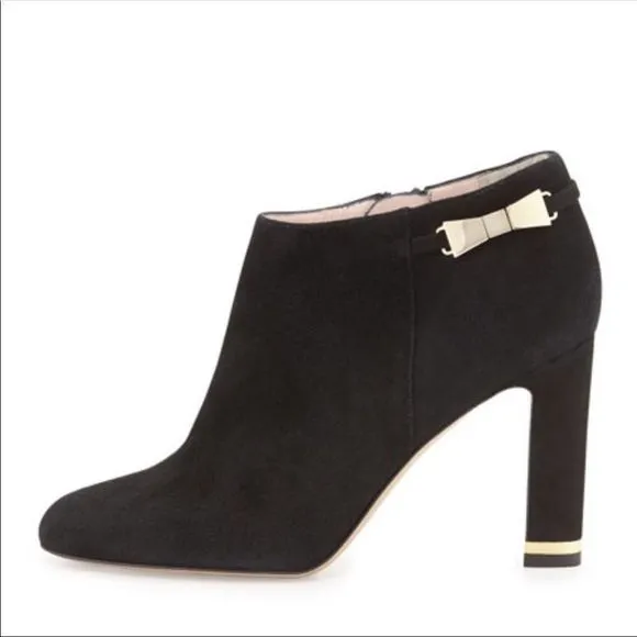 Kate Spade Aldaz Black Suede Gold Bow Ankle Boots Sz 9