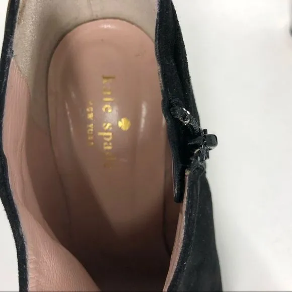Kate Spade Aldaz Black Suede Gold Bow Ankle Boots Sz 9