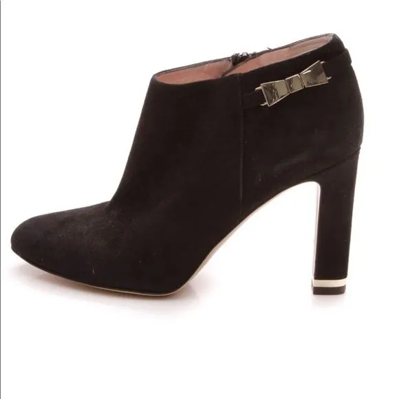 Kate Spade Aldaz Black Suede Gold Bow Ankle Boots Sz 9