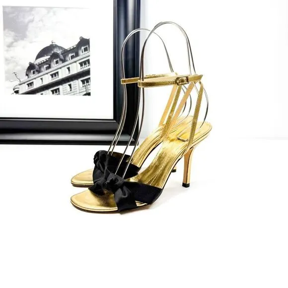 Kate Spade Women’s Gold &amp; Black Bow Heels - Size 6.5 - Made in Italy!