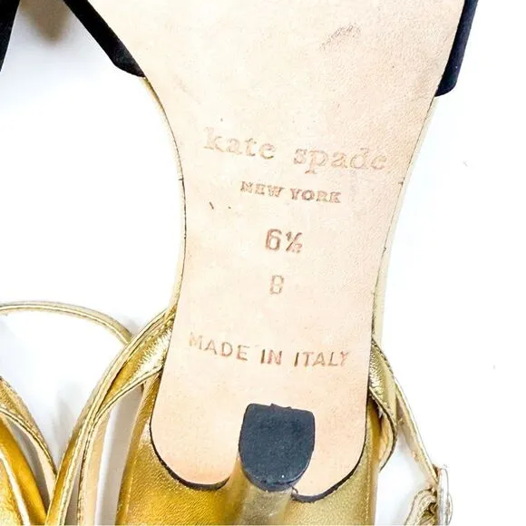 Kate Spade Women’s Gold &amp; Black Bow Heels - Size 6.5 - Made in Italy!