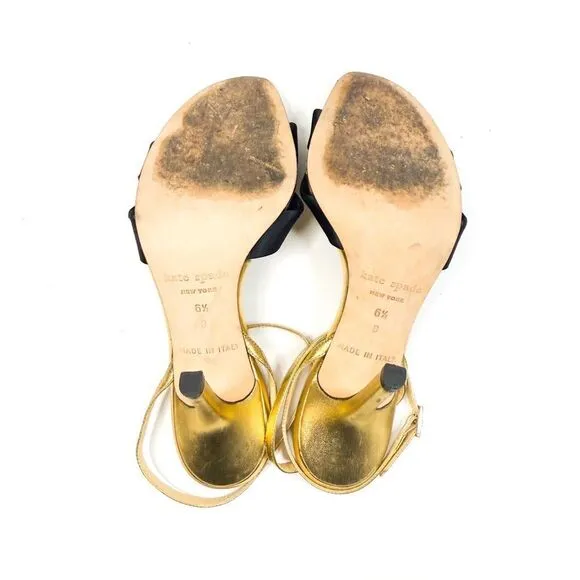 Kate Spade Women’s Gold &amp; Black Bow Heels - Size 6.5 - Made in Italy!