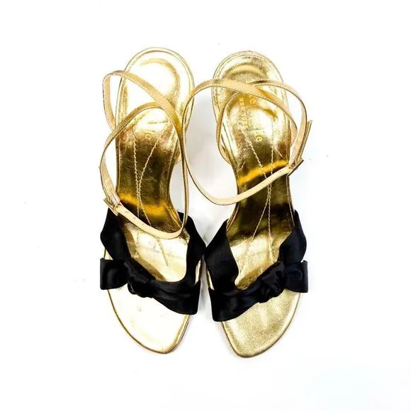 Kate Spade Women’s Gold &amp; Black Bow Heels - Size 6.5 - Made in Italy!