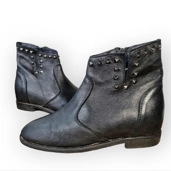 KEB Italia Black Leather Studded Ankle Boots Size 36