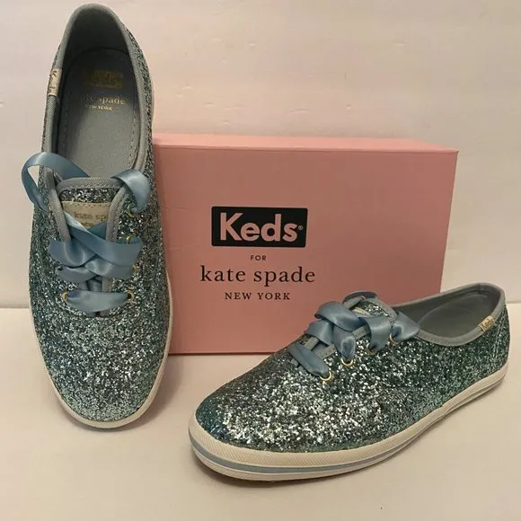 Keds x Kate Spade Champion Glitter Blue Fashion Sneakers Womens 7M *Blemished*