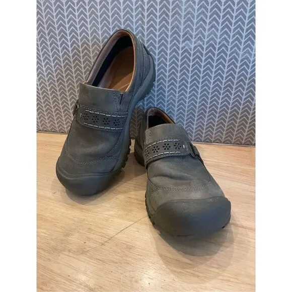 Keen Kaci II Shoes Womens Gray Leather Slip On Mule Driving 1020486