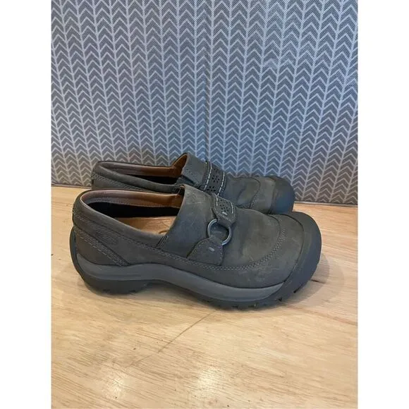 Keen Kaci II Shoes Womens Gray Leather Slip On Mule Driving 1020486