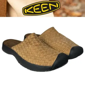 KEEN MENS SAN JUAN TAN WOVEN LEATHER SLIP ON SANDAL SHOES