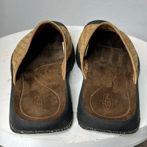KEEN MENS SAN JUAN TAN WOVEN LEATHER SLIP ON SANDAL SHOES
