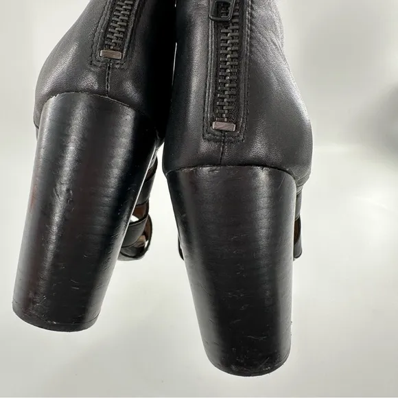 Kelsi Dagger ankle booties size 8.5 black leather open toe chunky boots