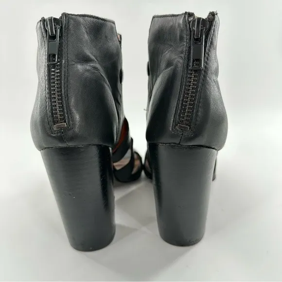 Kelsi Dagger ankle booties size 8.5 black leather open toe chunky boots
