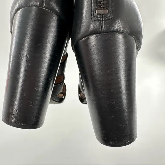 Kelsi Dagger ankle booties size 8.5 black leather open toe chunky boots