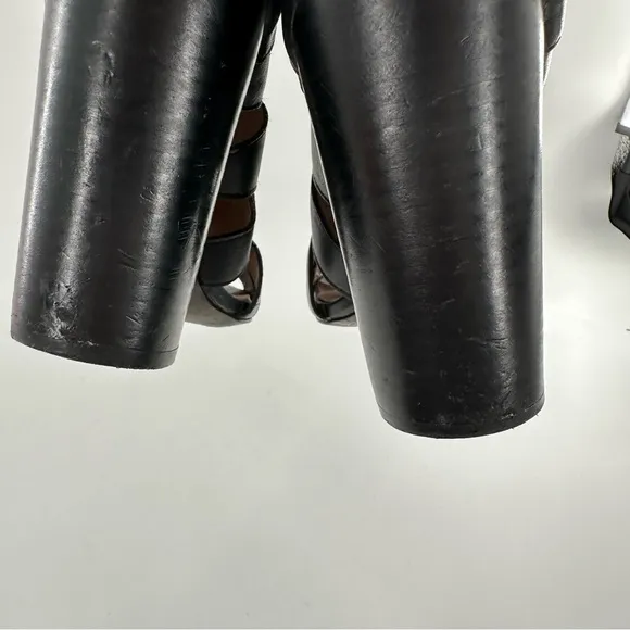Kelsi Dagger ankle booties size 8.5 black leather open toe chunky boots
