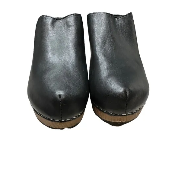 Kelsi Dagger Brooklyn | Black Leather Wooden Heel Mule | Women's 7.5