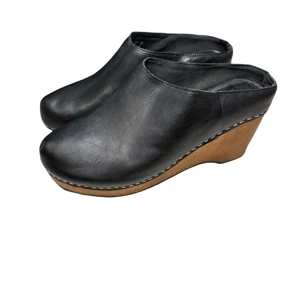 Kelsi Dagger Brooklyn | Black Leather Wooden Heel Mule | Women's 7.5