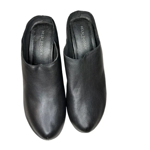 Kelsi Dagger Brooklyn | Black Leather Wooden Heel Mule | Women's 7.5