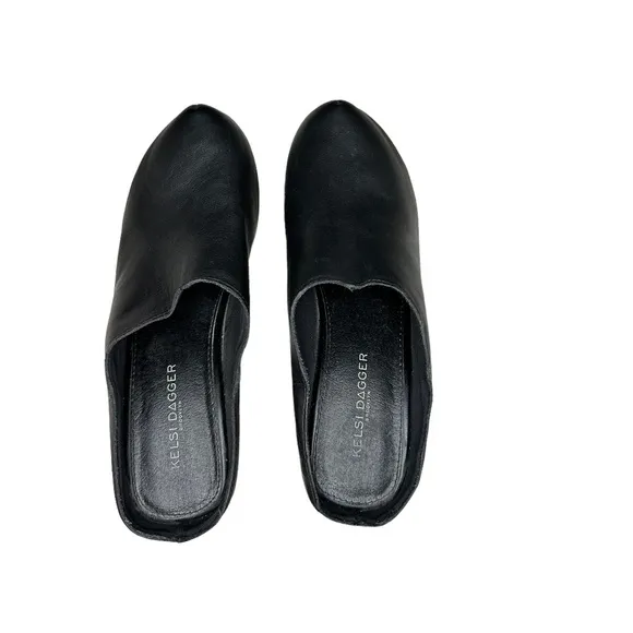 Kelsi Dagger Brooklyn | Black Leather Wooden Heel Mule | Women's 7.5