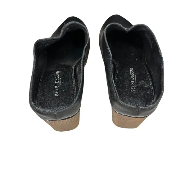 Kelsi Dagger Brooklyn | Black Leather Wooden Heel Mule | Women's 7.5
