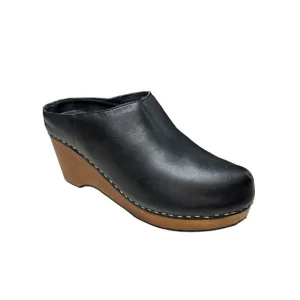 Kelsi Dagger Brooklyn | Black Leather Wooden Heel Mule | Women's 7.5