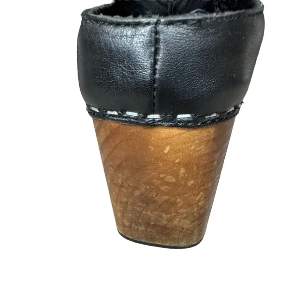 Kelsi Dagger Brooklyn | Black Leather Wooden Heel Mule | Women's 7.5