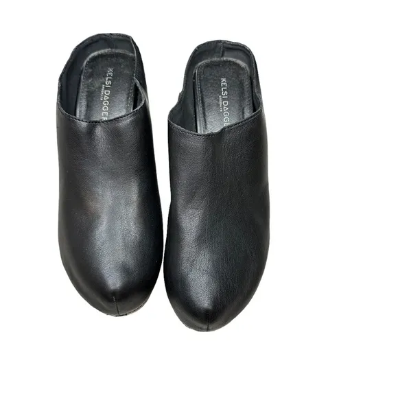Kelsi Dagger Brooklyn | Black Leather Wooden Heel Mule | Women's 7.5