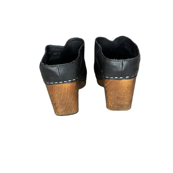 Kelsi Dagger Brooklyn | Black Leather Wooden Heel Mule | Women's 7.5