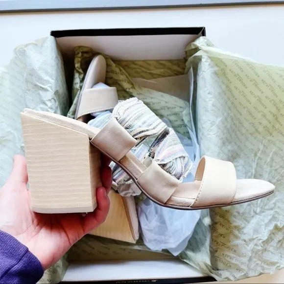 Kelsi Dagger Brooklyn NIB Monacolf Slip-On Heels Bone Leather w/ Pinstripes 9.5