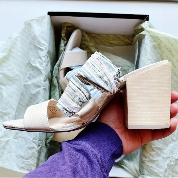 Kelsi Dagger Brooklyn NIB Monacolf Slip-On Heels Bone Leather w/ Pinstripes 9.5
