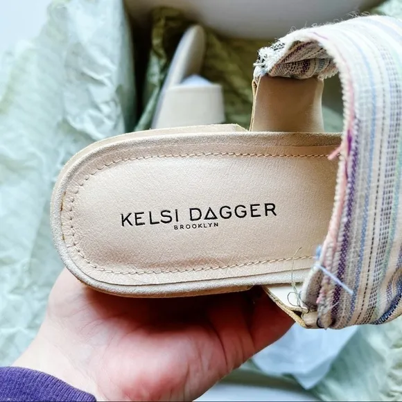 Kelsi Dagger Brooklyn NIB Monacolf Slip-On Heels Bone Leather w/ Pinstripes 9.5