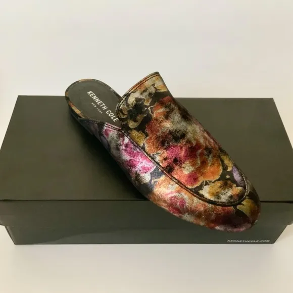 Kenneth Cole Wallice Slip On Mule Floral Loafers Leather Fashion Pumps Shoes