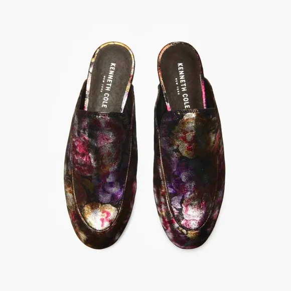 Kenneth Cole Wallice Slip On Mule Floral Loafers Leather Fashion Pumps Shoes