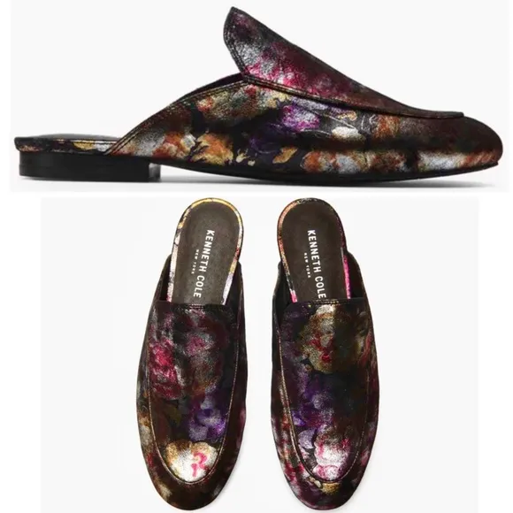 Kenneth Cole Wallice Slip On Mule Floral Loafers Leather Fashion Pumps Shoes
