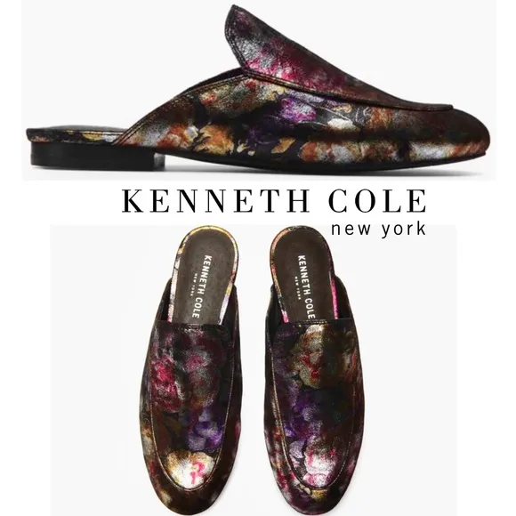 Kenneth Cole Wallice Slip On Mule Floral Loafers Leather Fashion Pumps Shoes
