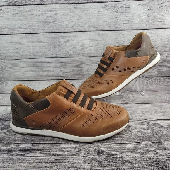 Kizik Boston Mens Size 9.5 Brown Leather Handsfree Slip On Shoes Sneakers