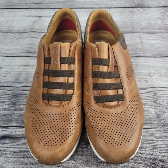 Kizik Boston Mens Size 9.5 Brown Leather Handsfree Slip On Shoes Sneakers