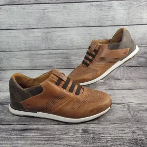 Kizik Boston Mens Size 9.5 Brown Leather Handsfree Slip On Shoes Sneakers