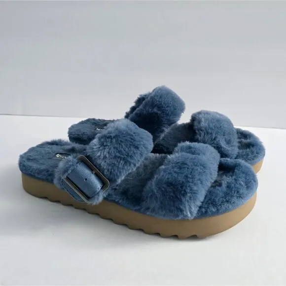 Koolaburra By Ugg Blue Fluffy Sandals Size 7 Feminine Comfy Casual Discontinued