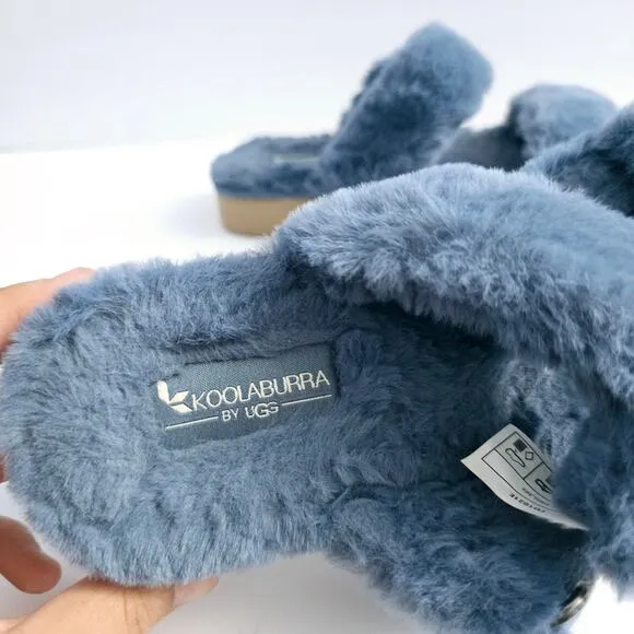 Koolaburra By Ugg Blue Fluffy Sandals Size 7 Feminine Comfy Casual Discontinued