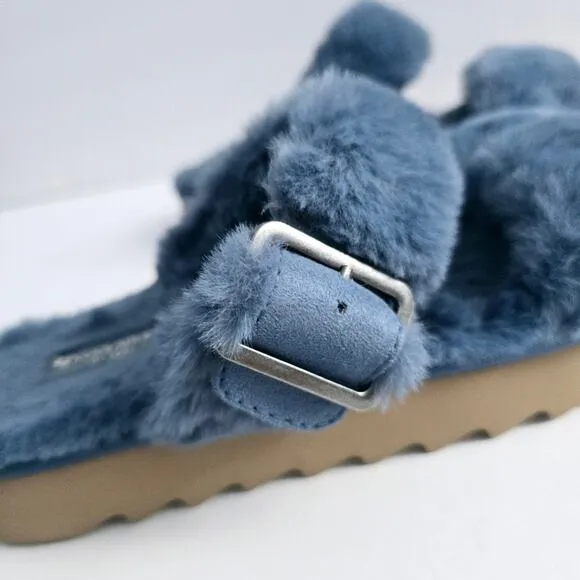 Koolaburra By Ugg Blue Fluffy Sandals Size 7 Feminine Comfy Casual Discontinued