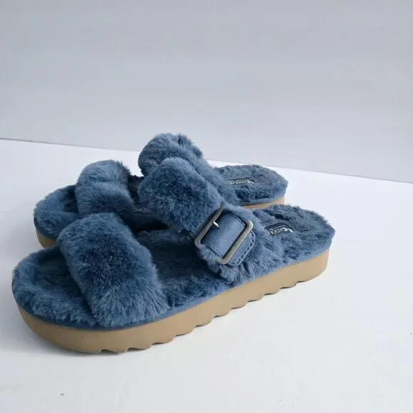 Koolaburra By Ugg Blue Fluffy Sandals Size 7 Feminine Comfy Casual Discontinued