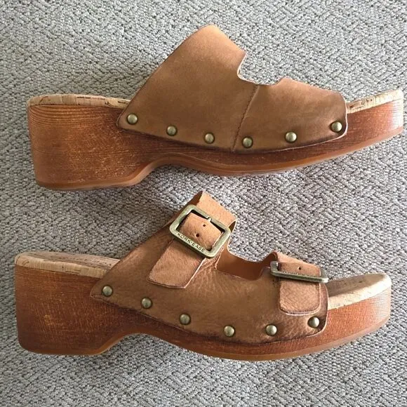 Kork Ease Saffron Brown Leather Slide Sandals - Size 8