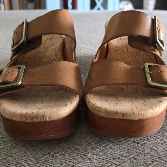 Kork Ease Saffron Brown Leather Slide Sandals - Size 8