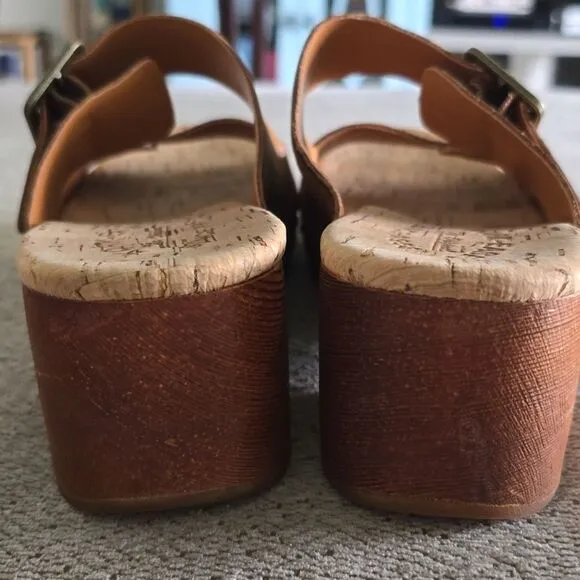 Kork Ease Saffron Brown Leather Slide Sandals - Size 8