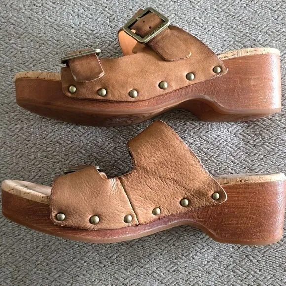 Kork Ease Saffron Brown Leather Slide Sandals - Size 8