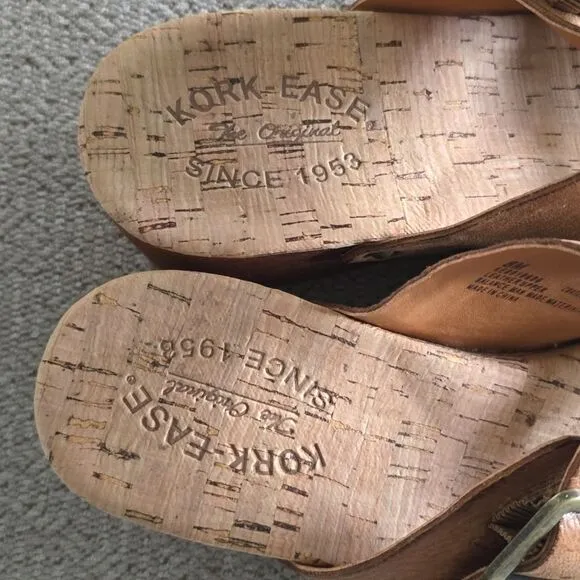 Kork Ease Saffron Brown Leather Slide Sandals - Size 8
