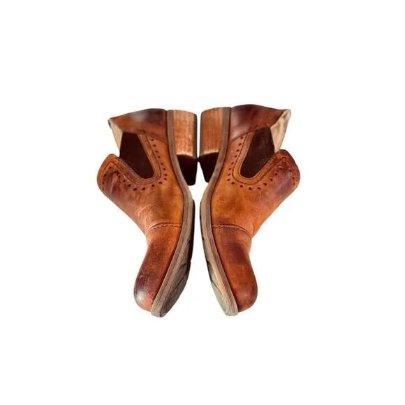 Korks Women’s Brown Leather Cap Toe Brogue Slip-On Ankle Boots Size 7