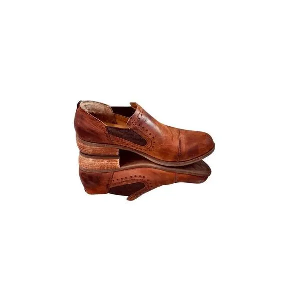 Korks Women’s Brown Leather Cap Toe Brogue Slip-On Ankle Boots Size 7