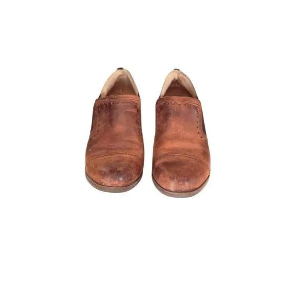 Korks Women’s Brown Leather Cap Toe Brogue Slip-On Ankle Boots Size 7