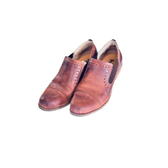Korks Women’s Brown Leather Cap Toe Brogue Slip-On Ankle Boots Size 7