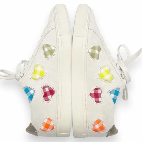 Kurt Geiger Lane Love Sneaker Low Top Lace Up Shoes Gingham Hearts Size 38 | 7.5